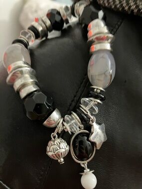 Black and White Beaded Stretch Bracelet - Women Jewelry